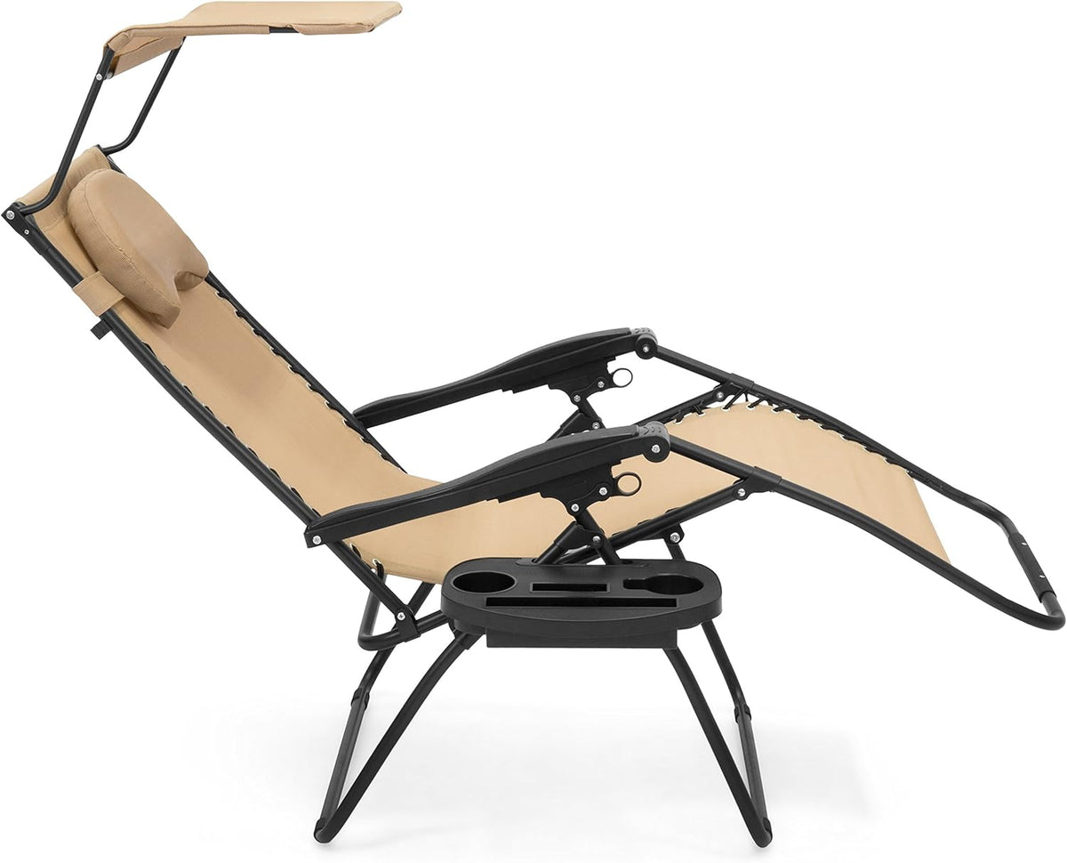 Oversized Steel Mesh Zero Gravity Reclining Lounge Chair with Canopy and Cup Holder V50219