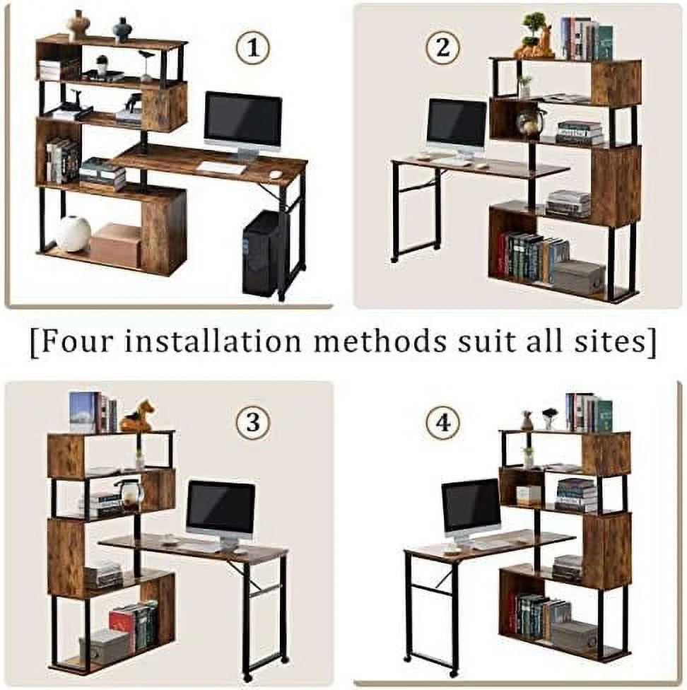 L-Shaped Corner Computer Desk with Bookshelf J94933