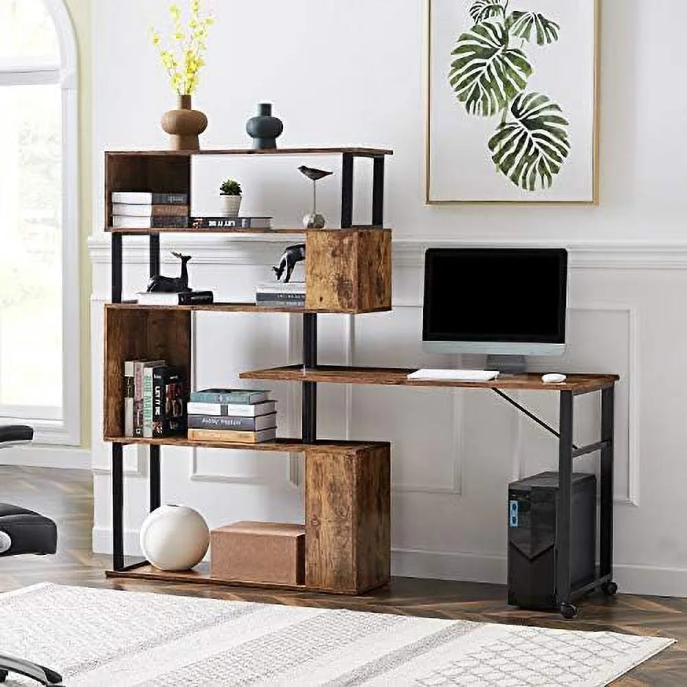 L-Shaped Corner Computer Desk with Bookshelf J94933