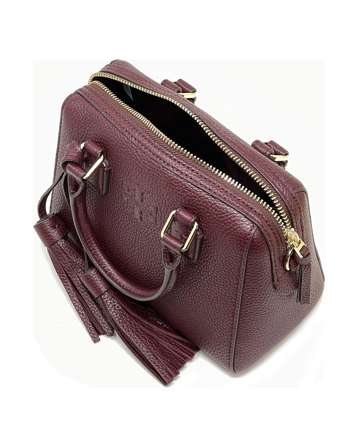 Women's Pebbled Leather Mini Satchel (Claret) V729