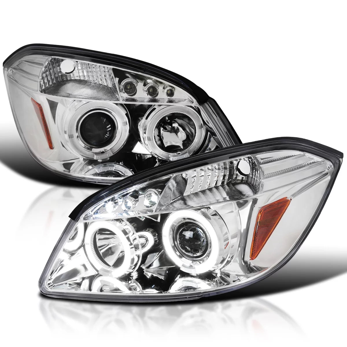 LED Halo Chrome Housing Clear Lens Projector Headlights Left + Right Pair I249909