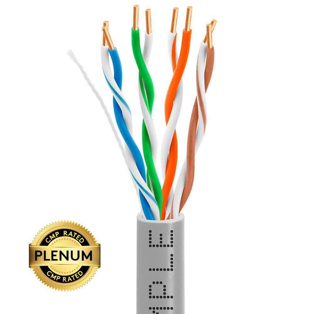 Plenum Cat5e Bulk Cable UTP 24AWG Bare Copper 1000ft Solid Gray H996984