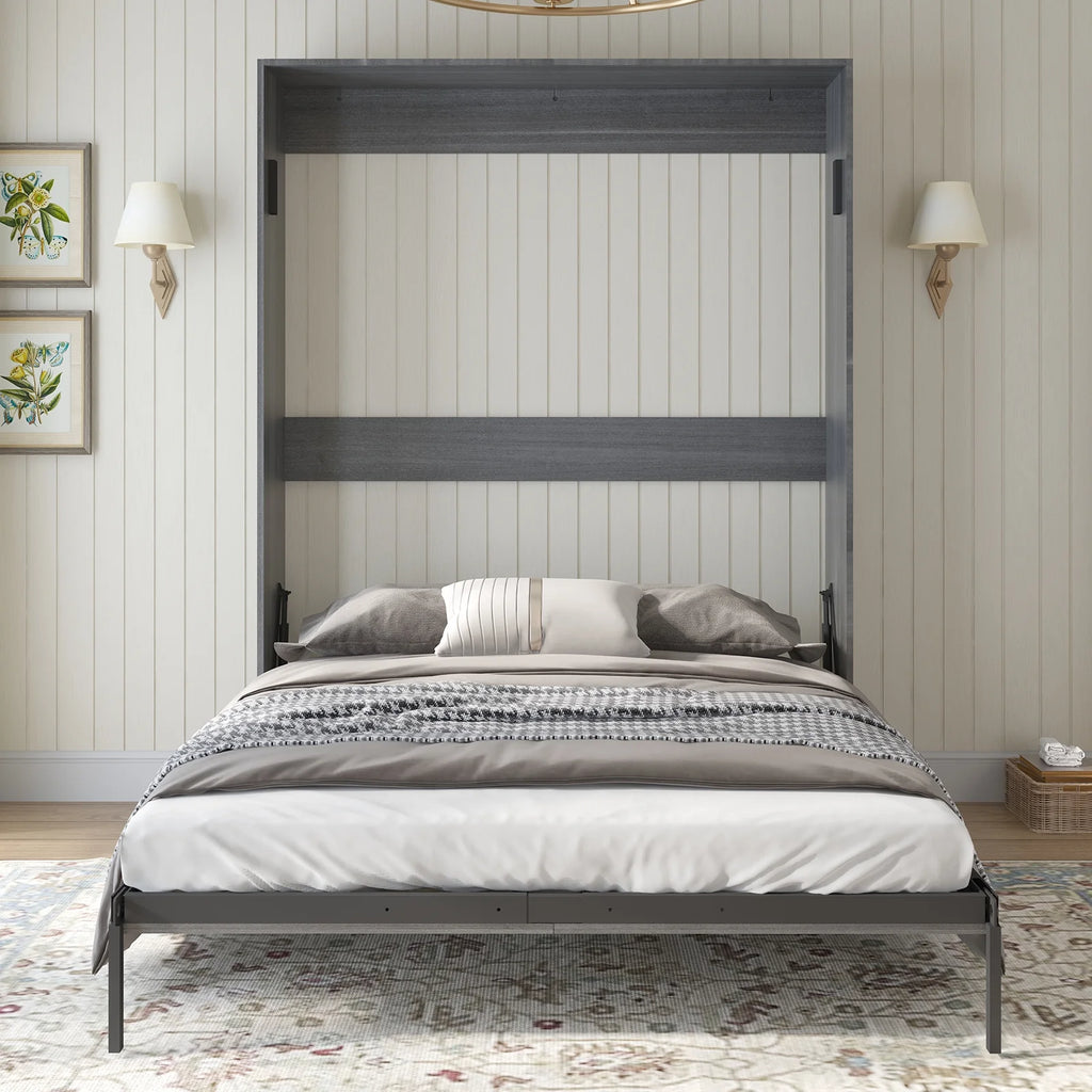 Dark Grey Foldable Wall Bed with Wardrobe S707