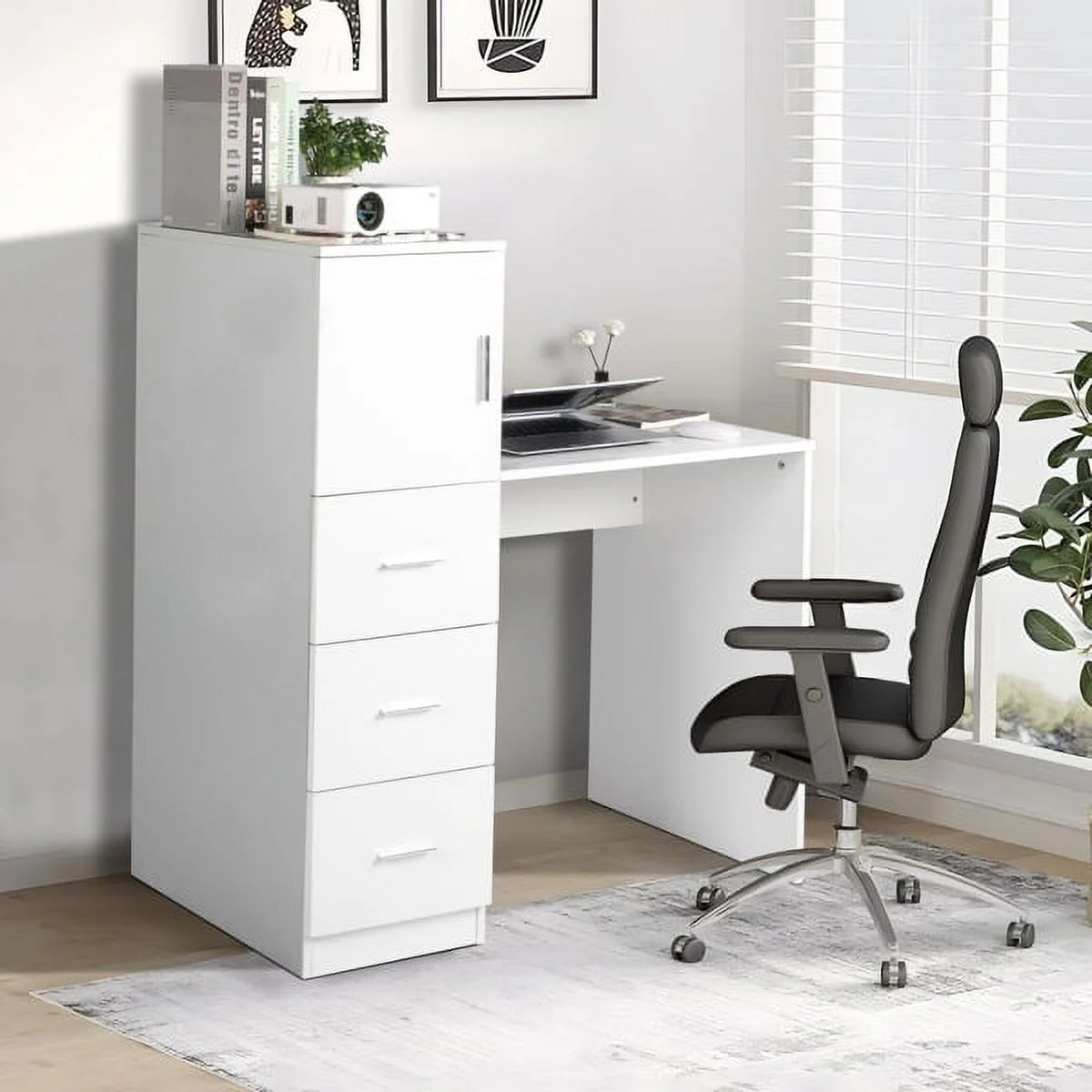 White Office Desk with 3 Storage Drawers T8253