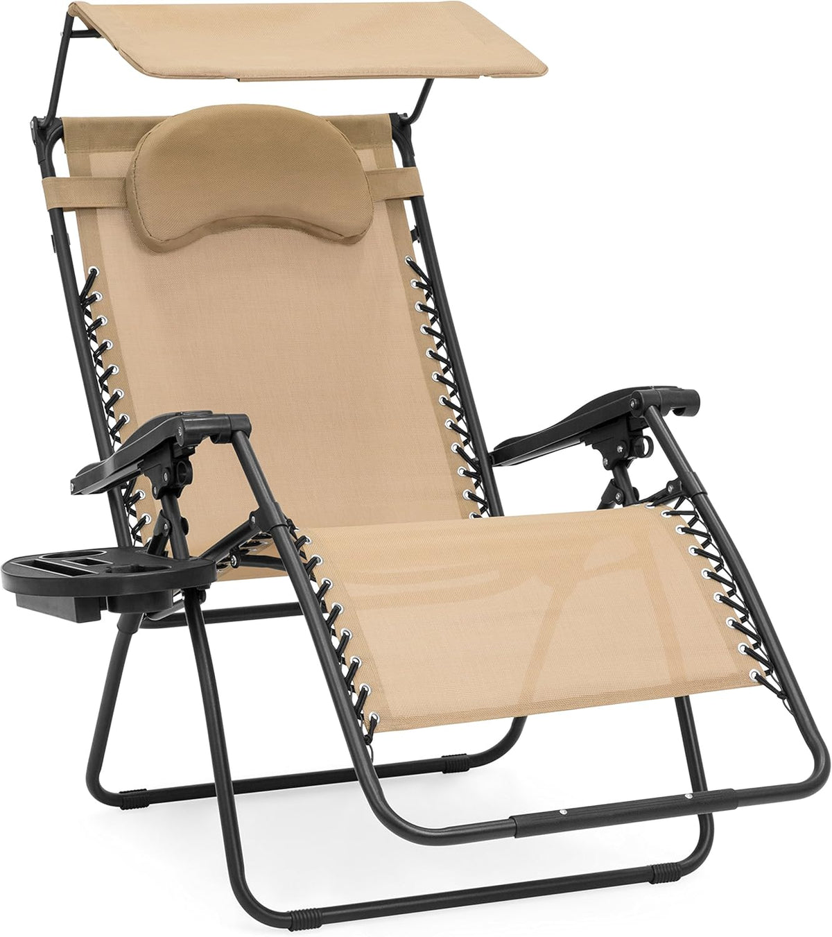 Oversized Steel Mesh Zero Gravity Reclining Lounge Chair with Canopy and Cup Holder V50219