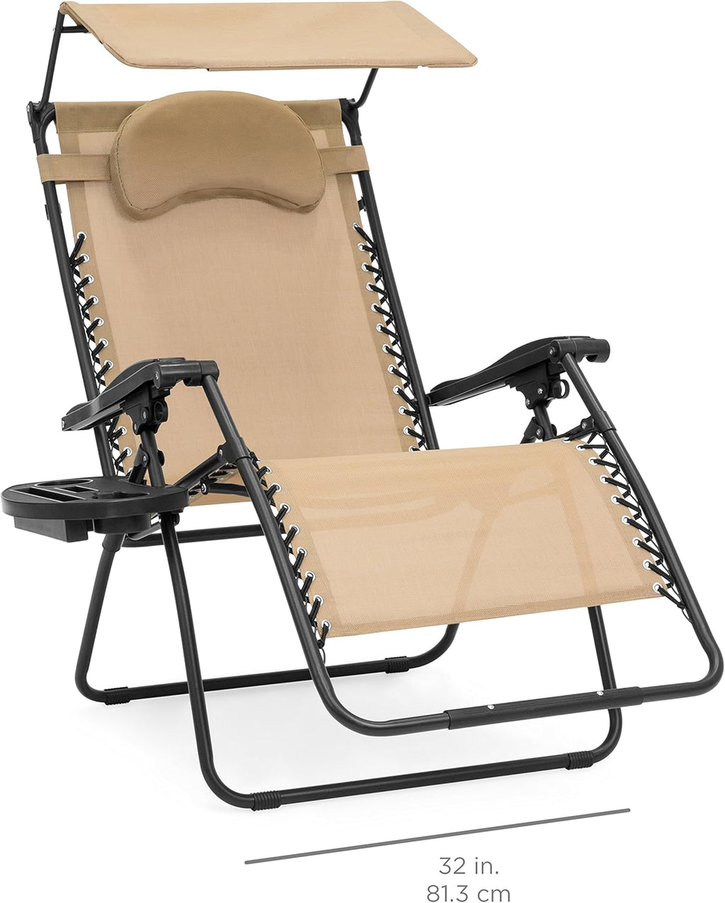 Oversized Steel Mesh Zero Gravity Reclining Lounge Chair with Canopy and Cup Holder V50219