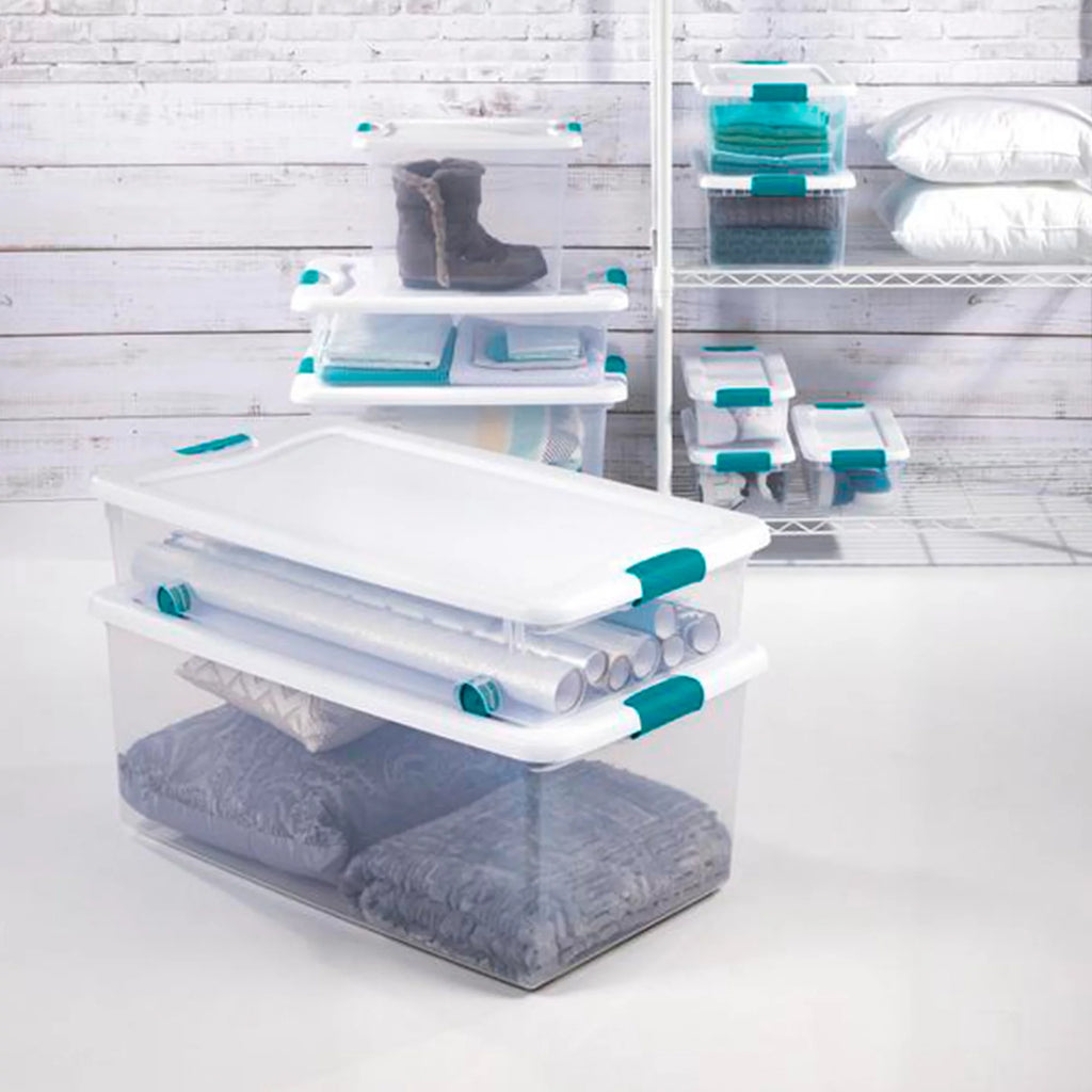 Clear Plastic Storage Bin with White Latch Lid, 36 Pack S837114