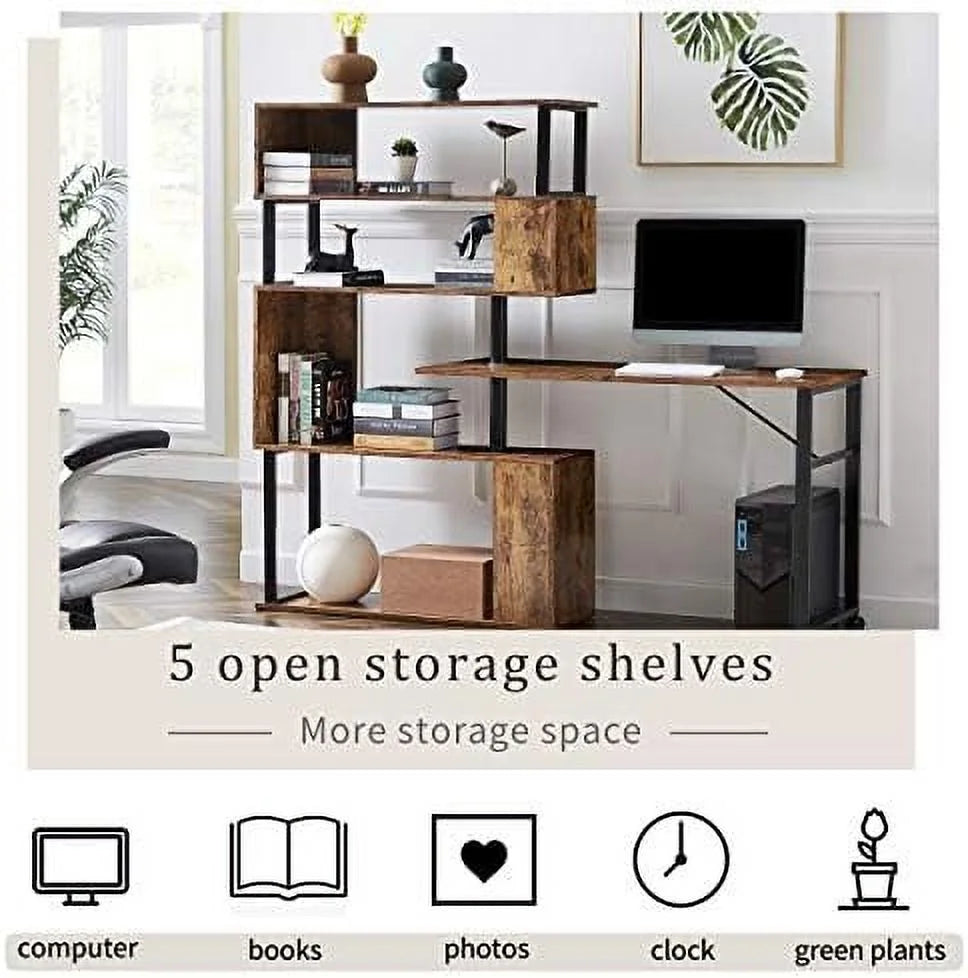 L-Shaped Corner Computer Desk with Bookshelf J94933