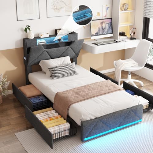 Queen Bed Frame with Storage Headboard and 4 Drawers T741